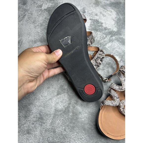 FITFLOP Strappy Strata Snake Print Sandals Flats Gladiator Leather Womens Size 6 - Picture 2 of 5